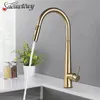 Kitchen Faucets Thickened Brass Brushed Nickel Golden Faucet Pull Out Spray Tap 360° Rotatble Cold Sink Mixer Crane 231030