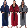 Fashion Casual Men's Sleepwear Bathrobes Flannel Robe Hooded Long Sleeve Couple Men Woman Plush Shawl Kimono Warm Male Bathro276F