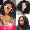 Syntetiska peruker Deep Curly Bob Spets Front Wig Brazilian Human Hair With Baby Short 4x4 Stängning S For Women Wave 230227