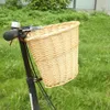 Panniers Bags Retro Rattan Bike Front Basket Bicycle Cycling Handlebar Cargo Storage Container Wicker Hand Woven Scooter Baggage Pannier Bag 231030