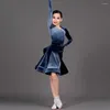 Stage Wear Velvet Design Hauts à manches longues Jupe Lotus Enfants Robe de danse latine pour fille Performance Ballroom Dancing Costume NY02 G3194