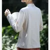 Damesblouses Johnature Chinese Stijl Vintage Frenulum Jacquard Kraag Shirt 2023 Herfst Vrouw Origineel Effen Kleur Lange Mouwen