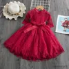 Abiti da ragazza Abito natalizio in pizzo rosso Vestiti per ragazze Abiti per bambini per ragazze Festa di compleanno Autunno Inverno Ricamo Fiore Abbigliamento per bambini R231031