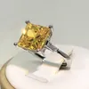 Anéis de cluster 925 prata bonito feminino amarelo pedra anel cor jóias de casamento cristal promessa noivado para mulheres