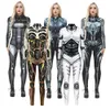 新しい女性ハロウィーン怖い未来のテクノロジースタイルロボットスケルトンボーンプリントジャンプスーツセクシーな女性タイトキャットスーツコスプレ衣装