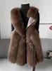 Womens Fur Faux Fashion Jacket Solid Vneck Advanced Sense Fox Coat AutumnWinter Thick Warm Vest Winter Coats 231031