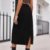 Skirts 2023 Elegant Straight Long Denim High Waist Button Pockets Split Fashion Retro Maxi