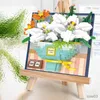Blokken Bloemblokken Bouwboeket met schildersezel Woondecoratie 3D-model Boeket Roos Speelgoed Plant Ingemaakt DIY Ingemaakt Cadeau R231031
