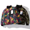 Men's Down Parkas Hip Hop Reversible Jacket Parka Colorful Animal Paint Camouflage Streetwear Men Harajuku Windbreaker Coat Fleece Winter Zip 231030