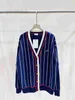 Women's Sweaters Designer 2023 Autumn and Winter New Red and White Stripe Contrast Blue Display White Academic V-neck Knitted Coat 7ZXM