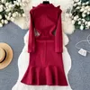 Casual klänningar klädkvinnor Stylish Double Breasted Blazer Dress Ruffles långärmad sjöjungfru röd lila midi Vestido QD104