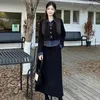 Tvådelad klänning Autumn Short Coat kjol kostym Black Women's Slim Korean Fashion Long Sleeve Y2K och hög midja A-linje