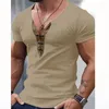 Men's T Shirts Fashion V Neck Shirt Men Casual Lace-up Pullover Tops Summer Mens T-shirts Streetwear Vintage Sequin Patchwork Tee Male
