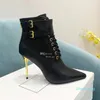 2023-New black Calfskin pointed toe Stiletto Buckle Ankle boots Lace-Up Ankle zip Boots 10.5cm women' luxury designer Dress Evening Fashion Size 35-41