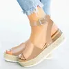 Sandalet Moda Sspring ve Yaz Kadınlar Kalın Çözülmüş Kama Topuk Düz Renk Balık Ağız Açık Ayak Ayak Parça Ahşap