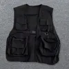 Men's Vests Men Warm Vest Coat Streetwear Cargo With Multi Pockets For Women Hop Style Waistcoat Buckle Closure Unisex Solid