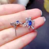 Stud Earrings Genuine Blue Sapphire For Office Woman Total 0.8ct 4mm 6mm Gift