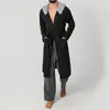 Men's Sleepwear Striped Hat Mens Light Solid Color Bathrobe Long Sleeve Split Mid Length Home Clothes Autumn/Winter Night Gown