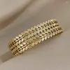 Bangle FLASHBUY Stainless Steel Gold Color Chunky Leaf Wide Bangles Bracelet For Women High Quality 18K Plate Jewelry Pulsera