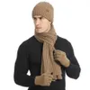 Nuovo temperamento moda caldo spesso morbido cappello a strisce sciarpa guanti set moda uomo inverno cappelli sciarpe guanti per uomo Drop1263v