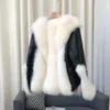Cappotto da donna in pelliccia sintetica misto lana in pelle intera imitazione volpe a contrasto di colore per piumino corto 231031