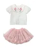 Наборы одежды в розницу 2023 маленькие девочки летняя модная белая блузка розовая сетка юбки 2-7t