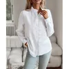 Kvinnors blusar vit skjorta eleganta toppkontor damer långärmad mode ruffles står krage singel breasted causal enkel