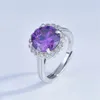 Cluster Rings Silver Color Ring For Women Eternity Purple CZ Trendy Big Crystal Lovely Open Resizable Vintage