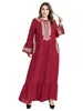 Ethnic Clothing Red Rayon Cotton Maxi Dress For Women Summer 2023 Striped Plus Size O Neck Short Sleeve Loose Casual Arabic Clothes