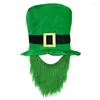 Berets St Patrick Day Hat Green Beard Hat مع مشبك شامروك شامروك الأيرلندي الاحتفال بالاحتفال بحفلة رعاة البقر الإكسسوارات