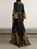Casual Jurken Yeezzi Saudi Dubai Moslimvrouwen Vintage Gedrukt Elegant Avondgewaad Lange Jurk Uitlopende mouwen Split-front Banket Maxi
