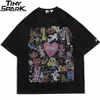 Mannen T-shirts Mannen Oversize T-shirt Hip Hop Streetwear Schilderen Brief Hart Rainbow Angels Print Tshirt Harajuku Katoen Shor312V