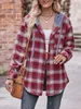 Women's Wool Blends Women s Oversized Plaid Flannel Shirt with Hoodie Long Sleeve Lapel Jacket Coat Casual Boyfriend Style Button Closure 231031