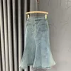 Spódnice dżinsowa spódnica kobiety wysoka talia długa a-line biuro front rozlany rozlany fishtail niebieski dżins dla