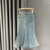 Rokken Denim Rok Dames Hoge Taille Lange A-LIJN Kantoor Dame Voorzijde Gemorste Split Fishtail Blauwe Jean Voor