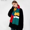 Scarves Acrylic Mohair Knitted Rainbow Striped Scarf Autumn And Winter Scarves Block Color Imitation Cashmere Long Muffler Women Q231031