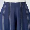 Pantalon femme Soie Georgette Bleu Taille Naturelle Oblique Insert Poches Invisible Côté Pull-up Ligne Décoration Large Jambe Femmes KE635