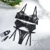 Ensemble trois pièces en dentelle brodée avec armatures, sous-vêtements sexy pour femmes, mode explosive européenne et américaine