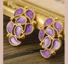 Kolczyki Dangle French Vintage Emalia Purple Iris Autumn Plant Court Flower Romance Ear Biżuteria