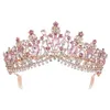 Barok Rose Gold Pink Crystal Bridal Tiara Crown z grzebieniami konkursów Prom Rhinestone Veil Tiara Tiara Opaska Wedding Hair Akcesoria Y206B