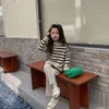 Clothing Sets Girls Casual Simple Suit High necked Hoodie Autumn and Winter Children s Wear Korean Version Striped Wide Leg Pants 231031