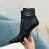 2023-New black Calfskin pointed toe Stiletto Buckle Ankle boots Lace-Up Ankle zip Boots 10.5cm women' luxury designer Dress Evening Fashion Size 35-41