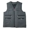 Mäns västar 2023 män Autumn Winter Multi-Pocket Warm Vest Male Casual V-ringning Mavla Tjockna fleece ärmlös jacka D553