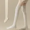 Женские носки, зимние чулки до бедра, утепленные, выше колена, Harajuku, однотонные, термодлинные