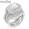 Vecalon Fashion RingシミュレーションダイヤモンドCZ 3-in-1エンゲージメントバンド女性のためのウェディングリング10ktホワイトゴールドフィリングフィンガーリング239Q