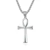 Men's Stainless Steel Black Gold Silver Coptic Ankh Cross Pendant Chain Necklace for Men Women Egyptian Religious jewelry Gifts, 20-24 Inches Box Chain