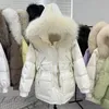 Cappotto da donna in vera pelliccia sintetica di procione Piumino corto da donna 90% piumino d'anatra Enorme con cappuccio invernale Addensato Parka di piume femminili 231031