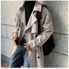 Rów męski Płaszczy Koreański trend Płaszcz Solidny kolor podwójny piersi długa wiatraka Sprężyna jesienna Oważna Środkowa długość luźna płaszcz