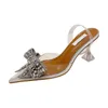 Dress Shoes Eilyken Spring Autumn Crystal Sequined Bowknot Silver Women Pumps Low High Heels PVC Transparent Sandals Party Wedding Prom Shoe 231030