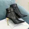 2023-New black Calfskin pointed toe Stiletto Buckle Ankle boots Lace-Up Ankle zip Boots 10.5cm women' luxury designer Dress Evening Fashion Size 35-41